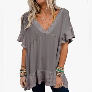 Gray V-Neck Women's Top